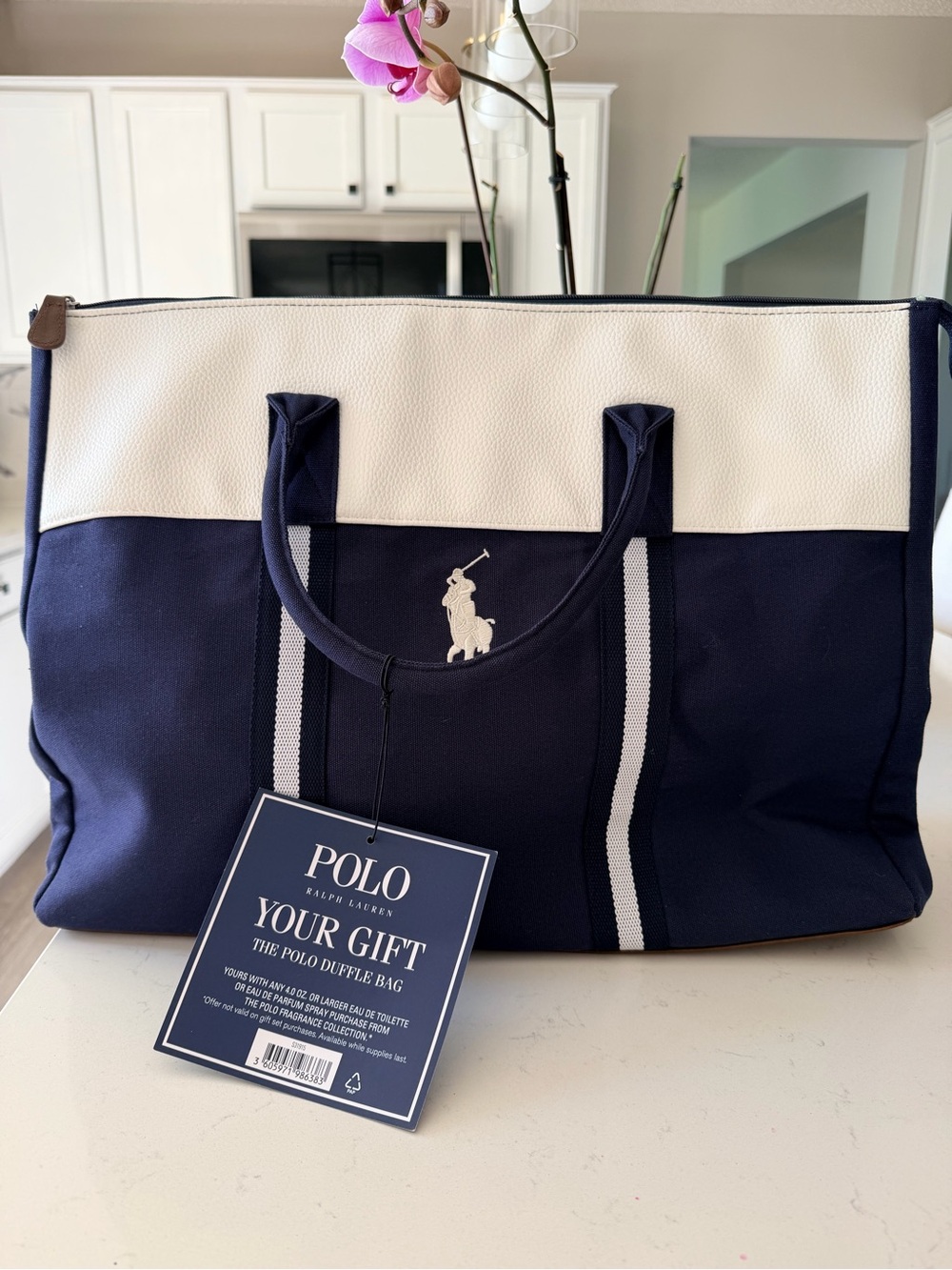 Polo by Ralph Lauren Navy and White Canvas Travel Duffle